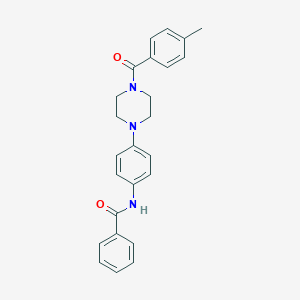 molecular formula C25H25N3O2 B246028 N-{4-[4-(4-methylbenzoyl)-1-piperazinyl]phenyl}benzamide 