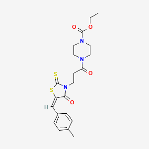 molecular formula C21H25N3O4S2 B2460280 (E)-ethyl 4-(3-(5-(4-methylbenzylidene)-4-oxo-2-thioxothiazolidin-3-yl)propanoyl)piperazine-1-carboxylate CAS No. 381198-16-9