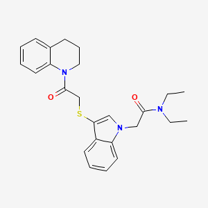 molecular formula C25H29N3O2S B2460297 2-(3-((2-(3,4-ジヒドロキノリン-1(2H)-イル)-2-オキソエチル)チオ)-1H-インドール-1-イル)-N,N-ジエチルアセトアミド CAS No. 895792-80-0