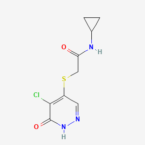 molecular formula C9H10ClN3O2S B2460299 2-((5-chloro-6-oxo-1,6-dihydropyridazin-4-yl)thio)-N-cyclopropylacetamide CAS No. 2034377-50-7
