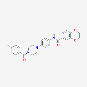molecular formula C27H27N3O4 B246030 N-(4-{4-[(4-methylphenyl)carbonyl]piperazin-1-yl}phenyl)-2,3-dihydro-1,4-benzodioxine-6-carboxamide 