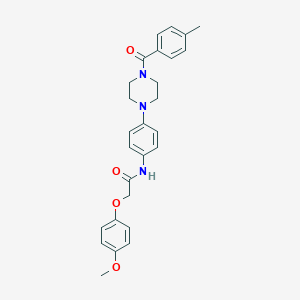 molecular formula C27H29N3O4 B246031 2-(4-methoxyphenoxy)-N-{4-[4-(4-methylbenzoyl)-1-piperazinyl]phenyl}acetamide 