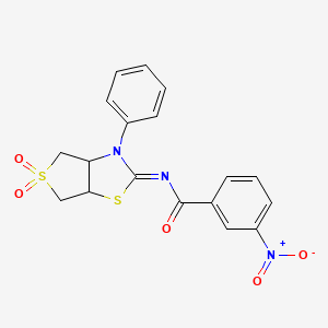 molecular formula C18H15N3O5S2 B2460310 (E)-N-(5,5-dioxido-3-phenyltetrahydrothieno[3,4-d]thiazol-2(3H)-ylidene)-3-nitrobenzamide CAS No. 618396-77-3