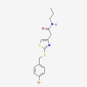 molecular formula C15H17BrN2OS2 B2460318 2-(2-((4-bromobenzyl)thio)thiazol-4-yl)-N-propylacetamide CAS No. 954069-81-9