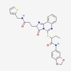 N-(2H-1,3-benzodioxol-5-yl)-2-{[3-oxo-2-(2-{[(thiophen-2-yl)methyl]carbamoyl}ethyl)-2H,3H-imidazo[1,2-c]quinazolin-5-yl]sulfanyl}butanamide
