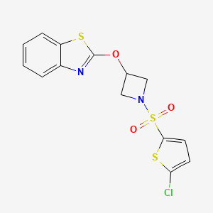 molecular formula C14H11ClN2O3S3 B2460329 2-((1-((5-Chlorothiophen-2-yl)sulfonyl)azetidin-3-yl)oxy)benzo[d]thiazole CAS No. 1421453-12-4
