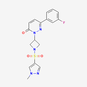 molecular formula C17H16FN5O3S B2460342 6-(3-Fluorophenyl)-2-[1-(1-methylpyrazol-4-yl)sulfonylazetidin-3-yl]pyridazin-3-one CAS No. 2380185-45-3