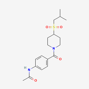 molecular formula C18H26N2O4S B2460343 N-(4-(4-(isobutylsulfonyl)piperidine-1-carbonyl)phenyl)acetamide CAS No. 1797873-97-2