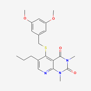 molecular formula C21H25N3O4S B2460350 5-((3,5-dimethoxybenzyl)thio)-1,3-dimethyl-6-propylpyrido[2,3-d]pyrimidine-2,4(1H,3H)-dione CAS No. 942002-36-0