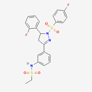 molecular formula C23H21F2N3O4S2 B2460359 N-(3-(5-(2-fluorophenyl)-1-((4-fluorophenyl)sulfonyl)-4,5-dihydro-1H-pyrazol-3-yl)phenyl)ethanesulfonamide CAS No. 851783-04-5