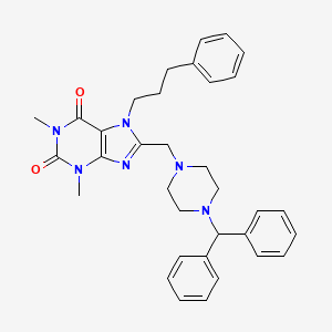 molecular formula C34H38N6O2 B2460369 8-[(4-Benzhydrylpiperazin-1-yl)methyl]-1,3-dimethyl-7-(3-phenylpropyl)purine-2,6-dione CAS No. 851943-21-0