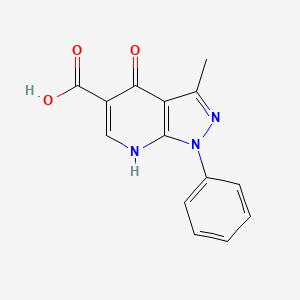 molecular formula C14H11N3O3 B2460371 3-methyl-4-oxo-1-phenyl-4,7-dihydro-1H-pyrazolo[3,4-b]pyridine-5-carboxylic acid CAS No. 1031668-77-5
