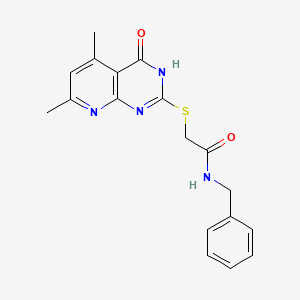 molecular formula C18H18N4O2S B2460399 N-苄基-2-[(4-羟基-5,7-二甲基吡啶并[2,3-d]嘧啶-2-基)硫烷基]乙酰胺 CAS No. 632289-20-4