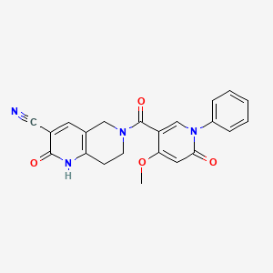 molecular formula C22H18N4O4 B2460404 6-(4-Methoxy-6-oxo-1-phenyl-1,6-dihydropyridine-3-carbonyl)-2-oxo-1,2,5,6,7,8-hexahydro-1,6-naphthyridine-3-carbonitrile CAS No. 2034290-59-8