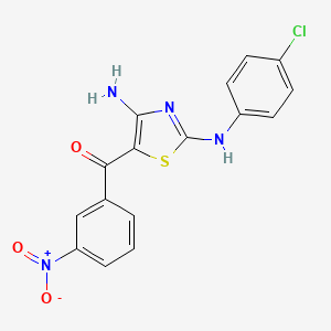 molecular formula C16H11ClN4O3S B2460410 4-氨基-2-[(4-氯苯基)氨基]-1,3-噻唑-5-基}(3-硝基苯基)甲酮 CAS No. 339020-37-0