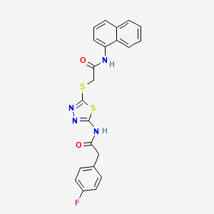 molecular formula C22H17FN4O2S2 B2460412 2-(4-氟苯基)-N-(5-((2-(萘-1-基氨基)-2-氧代乙基)硫代)-1,3,4-噻二唑-2-基)乙酰胺 CAS No. 868977-23-5