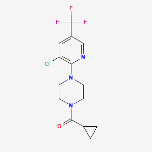 molecular formula C14H15ClF3N3O B2460415 4-(3-Chloro-5-(trifluoromethyl)(2-pyridyl))piperazinyl cyclopropyl ketone CAS No. 1024477-94-8