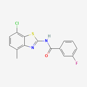 molecular formula C15H10ClFN2OS B2460438 N-(7-chloro-4-methyl-1,3-benzothiazol-2-yl)-3-fluorobenzamide CAS No. 868230-38-0