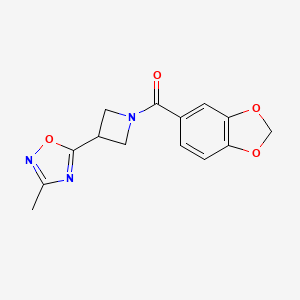 molecular formula C14H13N3O4 B2460453 Benzo[d][1,3]dioxol-5-yl(3-(3-methyl-1,2,4-oxadiazol-5-yl)azetidin-1-yl)methanone CAS No. 1286696-95-4