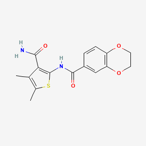 molecular formula C16H16N2O4S B2460478 N-(3-氨基甲酰基-4,5-二甲基噻吩-2-基)-2,3-二氢-1,4-苯并二氧杂环-6-甲酰胺 CAS No. 830342-93-3