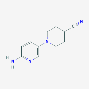 molecular formula C11H14N4 B2460495 1-(6-Amino-3-pyridyl)piperidine-4-carbonitrile CAS No. 1800573-45-8