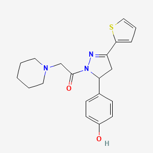 molecular formula C20H23N3O2S B2460503 1-(5-(4-羟基苯基)-3-(噻吩-2-基)-4,5-二氢-1H-吡唑-1-基)-2-(哌啶-1-基)乙酮 CAS No. 900013-16-3