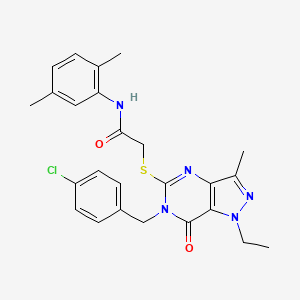 molecular formula C25H26ClN5O2S B2460513 2-((6-(4-chlorobenzyl)-1-ethyl-3-methyl-7-oxo-6,7-dihydro-1H-pyrazolo[4,3-d]pyrimidin-5-yl)thio)-N-(2,5-dimethylphenyl)acetamide CAS No. 1359318-27-6