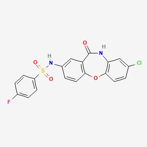 molecular formula C19H12ClFN2O4S B2460523 N-(8-chloro-11-oxo-10,11-dihydrodibenzo[b,f][1,4]oxazepin-2-yl)-4-fluorobenzenesulfonamide CAS No. 922089-36-9