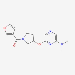 molecular formula C15H18N4O3 B2460526 (3-((6-(二甲氨基)吡嗪-2-基)氧代)吡咯烷-1-基)(呋喃-3-基)甲苯酮 CAS No. 2034500-12-2