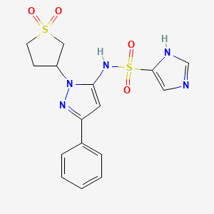 molecular formula C16H17N5O4S2 B2460530 N-(1-(1,1-dioxidotetrahydrothiophen-3-yl)-3-phenyl-1H-pyrazol-5-yl)-1H-imidazole-4-sulfonamide CAS No. 1170573-94-0