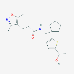 molecular formula C20H28N2O3S B2460531 3-(3,5-dimethylisoxazol-4-yl)-N-((1-(5-(1-hydroxyethyl)thiophen-2-yl)cyclopentyl)methyl)propanamide CAS No. 2034343-31-0