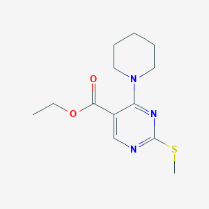 molecular formula C13H19N3O2S B2460532 Ethyl 2-(methylsulfanyl)-4-(piperidin-1-yl)pyrimidine-5-carboxylate CAS No. 100451-24-9