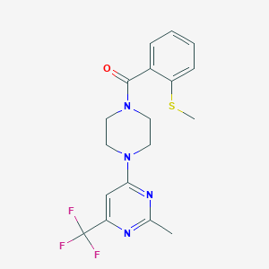 molecular formula C18H19F3N4OS B2460535 (4-(2-Methyl-6-(trifluoromethyl)pyrimidin-4-yl)piperazin-1-yl)(2-(methylthio)phenyl)methanone CAS No. 2034442-35-6