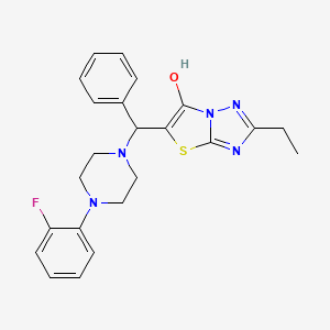 molecular formula C23H24FN5OS B2460564 2-Ethyl-5-((4-(2-fluorophenyl)piperazin-1-yl)(phenyl)methyl)thiazolo[3,2-b][1,2,4]triazol-6-ol CAS No. 898367-80-1