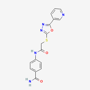 4-(2-((5-(Pyridin-3-yl)-1,3,4-oxadiazol-2-yl)thio)acetamido)benzamide