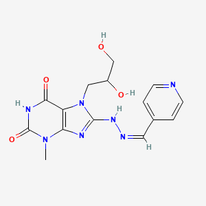 molecular formula C15H17N7O4 B2460572 7-(2,3-dihydroxypropyl)-3-methyl-8-[(2Z)-2-(pyridin-4-ylmethylidene)hydrazinyl]purine-2,6-dione CAS No. 378212-75-0