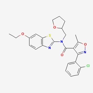 molecular formula C25H24ClN3O4S B2460586 3-(2-chlorophenyl)-N-(6-ethoxybenzo[d]thiazol-2-yl)-5-methyl-N-((tetrahydrofuran-2-yl)methyl)isoxazole-4-carboxamide CAS No. 1170620-82-2