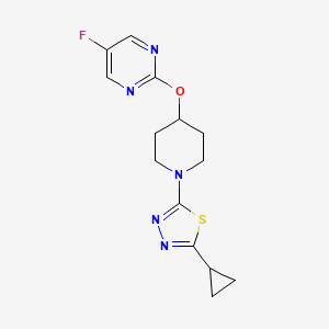 molecular formula C14H16FN5OS B2460595 2-Cyclopropyl-5-[4-(5-fluoropyrimidin-2-yl)oxypiperidin-1-yl]-1,3,4-thiadiazole CAS No. 2380176-53-2