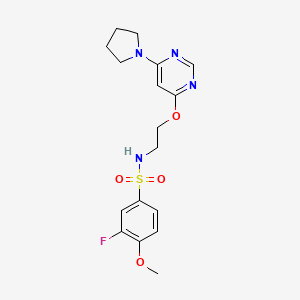 molecular formula C17H21FN4O4S B2460600 3-fluoro-4-methoxy-N-(2-((6-(pyrrolidin-1-yl)pyrimidin-4-yl)oxy)ethyl)benzenesulfonamide CAS No. 1203268-33-0