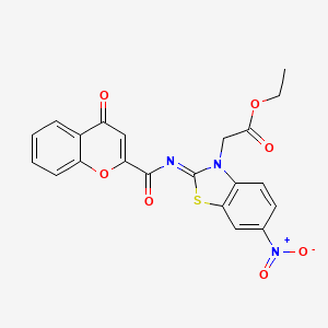 molecular formula C21H15N3O7S B2460601 Ethyl 2-[6-nitro-2-(4-oxochromene-2-carbonyl)imino-1,3-benzothiazol-3-yl]acetate CAS No. 865247-25-2