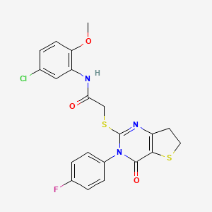 molecular formula C21H17ClFN3O3S2 B2460603 N-(5-chloro-2-methoxyphenyl)-2-((3-(4-fluorophenyl)-4-oxo-3,4,6,7-tetrahydrothieno[3,2-d]pyrimidin-2-yl)thio)acetamide CAS No. 687562-74-9
