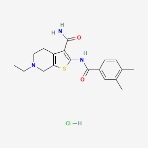 molecular formula C19H24ClN3O2S B2460616 2-(3,4-Dimethylbenzamido)-6-ethyl-4,5,6,7-tetrahydrothieno[2,3-c]pyridine-3-carboxamide hydrochloride CAS No. 1217020-69-3