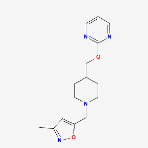 molecular formula C15H20N4O2 B2460633 3-Methyl-5-[[4-(pyrimidin-2-yloxymethyl)piperidin-1-yl]methyl]-1,2-oxazole CAS No. 2380060-21-7