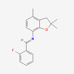 molecular formula C18H18FNO B2460636 N-[(E)-(2-fluorophenyl)methylidene]-2,2,4-trimethyl-2,3-dihydro-1-benzofuran-7-amine CAS No. 866150-42-7