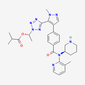 molecular formula C29H35N9O3 B2460645 (1S)-1-[5-(1-methyl-4-{4-[(3-methylpyridin-2-yl)[(3R)-piperidin-3-yl]carbamoyl]phenyl}-1H-pyrazol-5-yl)-2H-1,2,3,4-tetrazol-2-yl]ethyl 2-methylpropanoate CAS No. 1632250-94-2