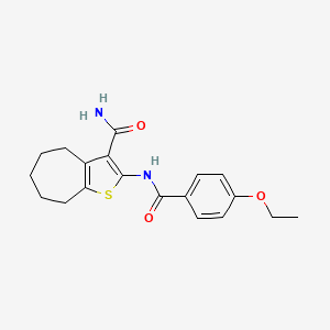 molecular formula C19H22N2O3S B2460646 2-(4-ethoxybenzamido)-5,6,7,8-tetrahydro-4H-cyclohepta[b]thiophene-3-carboxamide CAS No. 477494-11-4