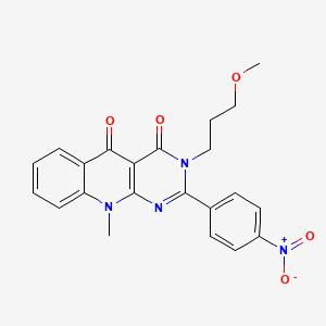 molecular formula C22H20N4O5 B2460658 3-(3-methoxypropyl)-10-methyl-2-(4-nitrophenyl)pyrimido[4,5-b]quinoline-4,5(3H,10H)-dione CAS No. 883957-27-5