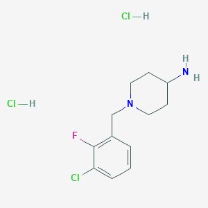 molecular formula C12H18Cl3FN2 B2460665 Dihidrocloruro de 1-(3-cloro-2-fluorobencil)piperidin-4-amina CAS No. 1286275-17-9