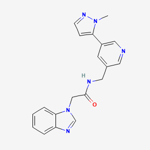 molecular formula C19H18N6O B2460668 2-(1H-苯并[d]咪唑-1-基)-N-((5-(1-甲基-1H-吡唑-5-基)吡啶-3-基)甲基)乙酰胺 CAS No. 2034559-70-9