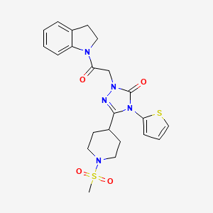 molecular formula C22H25N5O4S2 B2460673 1-(2-(indolin-1-yl)-2-oxoethyl)-3-(1-(methylsulfonyl)piperidin-4-yl)-4-(thiophen-2-yl)-1H-1,2,4-triazol-5(4H)-one CAS No. 1105248-29-0